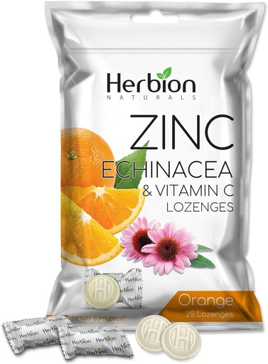[BRSWYHA6OUNWYCD6] HERBION Naturals Zinc, Echinacea & Vitamin C Lozenges 25 CT, Dietary Supplement for Adults & Children 5+, Promotes Wellness for the Whole Family, 25 Count, Orange, Pack of 1