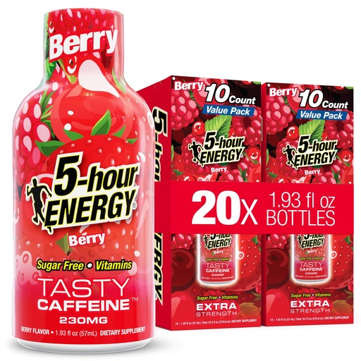 [BRSREZANAUMWGC3A] 5-hour ENERGY BERRY Flavor, 20 Count, 1.93 Fl Oz Energy Shot, Extra Strength, Amino Acids, B Vitamins, Sugar Free and Zero Calories