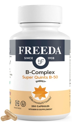 [BRSWIYL2PN6WODDI] FREEDA B-Complex Capsules – Super Quints B-50 – B2 B3 (Niacinamide) B6 B12 + Biotin + Folic Acid + Choline & Inositol – Vegan – 250 Capsules