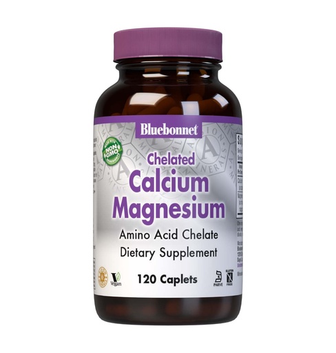 [BRSWIYQTPJ5BEGAV] Bluebonnet Albion Calcium Magnesium Chelate Complex - Bone Health Supplement for Women & Men - Calcium 500mg & 200mg Magnesium Blend of Bisglycinate & Oxide - Non-GMO, Vegan Cal Mag - 120 Caplets