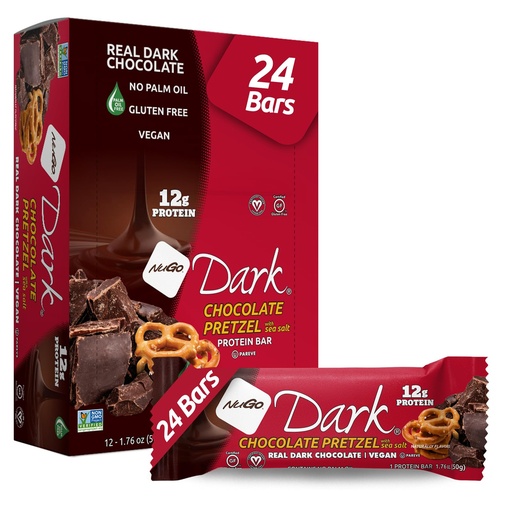 [BRSWGBD6BMBAIYLD] NuGo Dark Chocolate Pretzel with Sea Salt, 12g Protein Bar, Vegan, Gluten Free, Non-GMO, Kosher Pareve, 24 Count