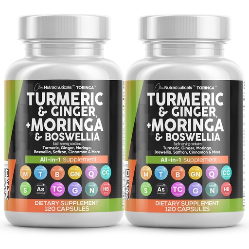 [BRSRAATYAQOWGCQ4] Turmeric Moringa Supplement | Ginger Boswellia Saffron - Supplement for Women and Men with Ceylon Cinnamon, Tart Cherry, Quercetin Garlic Nettle Holy Basil - 2Pack