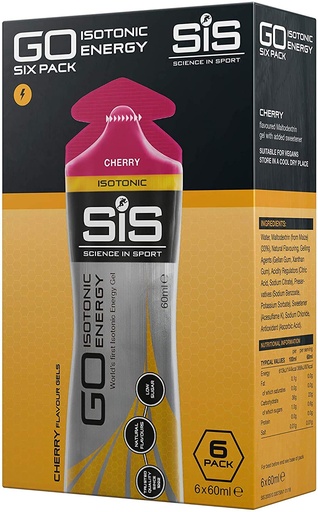 [BRSWGZDRBUGREAYV] Science in Sport Energy Gel Pack, SIS Isotonic Energy Gel, 22g Fast Acting Carbs, Performance & Endurance Gels, Cherry Flavor - 2 Fl Oz (Pack of 6)