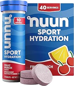 [BRSWK2QHDEBRADDK] Nuun Sport Electrolyte Tablets with Magnesium, Calcium, Potassium, Chloride & Sodium, Gluten Free & Vegan, Fruit Punch, 4 Pack (40 Servings Total)