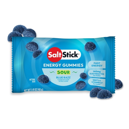 [BRSREZYDBECQEDLV] SaltStick Energy Gummies with Electrolytes, Sour Blue Razz, Easy to Chew Electrolyte Gummy, Energy Chews that Taste Great, Caffeine Free - 10 Packs, 80 Gummies