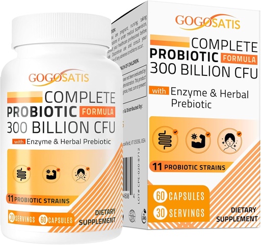 [BRSROZI3O5YAACDP] Probiotics for Women & Men, 300 Billion CFU 11 Strains + Organic Herbal & Digestive Enzymes, Probiotic for Digestive Health, Gas & Bloating, Immune, Gut Health for Women & Men, Shelf Stable, 60 Caps