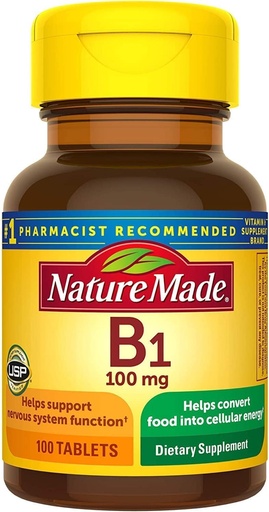 [BRSWIG36C4OB6CDY] Nature Made Vitamin B-1 100 mg Tablets - 100 ct, Pack of 2