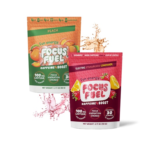 [BRSREZYFCJ7QOAY7] FocusFuel Energy Chews Variety Pack – Strawberry Lemonade & Peach Flavors (2-Pack, 30 Servings Total) – 100mg Natural Caffeine + Nootropics – Clean Energy, No Crash or Jitters