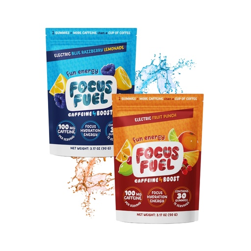 [BRSREZYFBN7G22DG] FocusFuel Energy Chews Variety Pack – Fruit Punch & Blue Razzberry Lemonade Flavors (2-Pack, 30 Servings Total) – 100mg Natural Caffeine + Nootropics – Bold Flavor, Clean Energy, No Crash