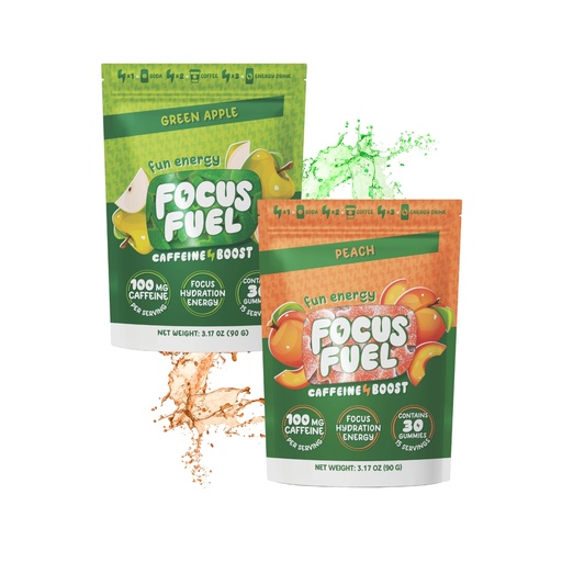 [BRSREEAPA57BSFL7] FocusFuel Energy Chews Variety Pack – Peach & Green Apple (2-Pack, 30 Servings Total) – 100mg Natural Caffeine + Nootropics – Crisp, Sweet Energy Combo