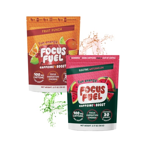 [BRSREEA5OUNAYHTK] FocusFuel Energy Chews Variety Pack – Watermelon & Fruit Punch (2-Pack, 30 Servings Total) – 100mg Natural Caffeine + Nootropics – Juicy, Balanced Energy