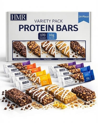 [BRSRMED2OYARGDY2] HMR Bar, Variety Pack of Protein Bars | Nutritious Snack to Support Weight Maintenance | Low Calorie Dessert | 10g of Protein | 5 Assorted Flavors, 24 Count
