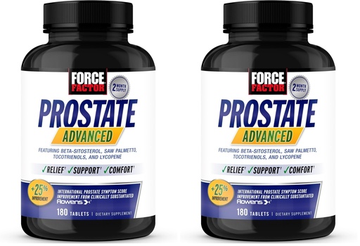 [BRSRGGQNB4FGOYDA] Force Factor Prostate Advanced, Health Supplement for Men for Reducing Nighttime Bathroom Trips, Bladder & Urinary Relief, with Saw Palmetto, Beta-Sitosterol, 180 Tablets, (Pack of 2)