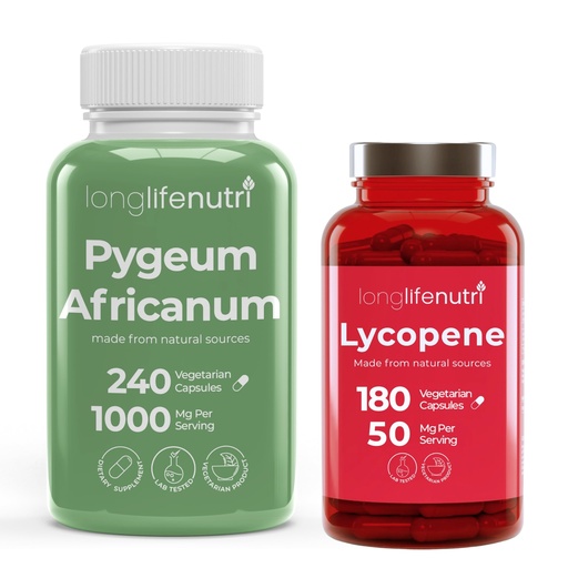 [BRSRGCADOICQGYLA] LongLifeNutri Pygeum Africanum + Lycopene Bundle, Men’s Prostate Health Support, Antioxidant Support & Daily Wellness Supplement Set