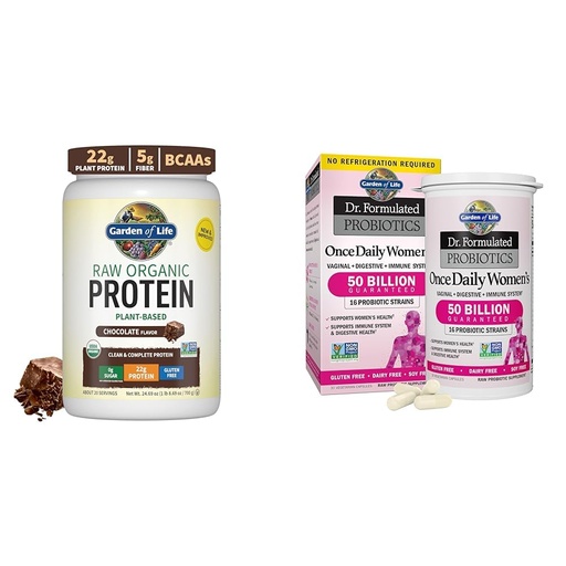[BRSROCYKPMBWODQ6] Garden of Life Vegan Protein Powder - 22g Raw Plant Protein, BCAAs, Probiotics & Digestive Enzymes & Dr. Formulated Women's Probiotics Once Daily, 16 Strains, 50 Billion, 30 Count
