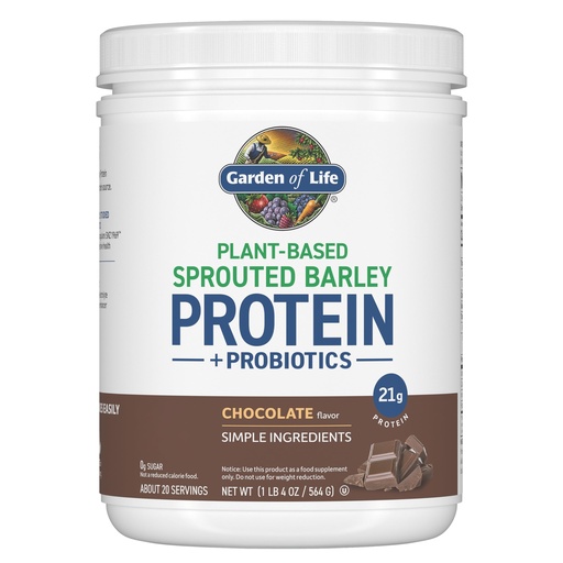 [BRSREYINBAMAOFL5] Garden of Life Plant-Based Sprouted Barley Protein, Chocolate with 21g Protein, 0g Sugar & Clean Ingredients, Upcycled Barley, Probiotics, use in Shakes, Smoothies & Baking, 20 Servings