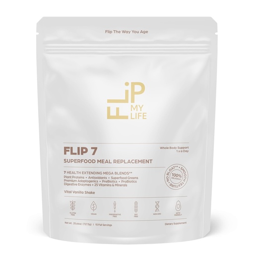 [BRSRAYD3CEAWODY4] Flip My Life, Flip 7 Natural SuperFood, Plant-Based Protein, Complete Meal Replacement to Support Healthy Gut, 7 Mega Nutrient Rich Blends all in one to AGE BETTER - Vanilla