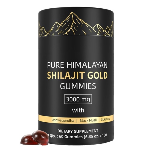 [BRSREHQRDIHA4F3H] Shilajit Gummies, Form Himalayan Shilajit, with Ashwagandha Gokshura, No Added Sugar Non-GMO 100% Natural & Organic, Fulvic Acid & 85+ Trace Minerals for Men, Women | 60 Gummy