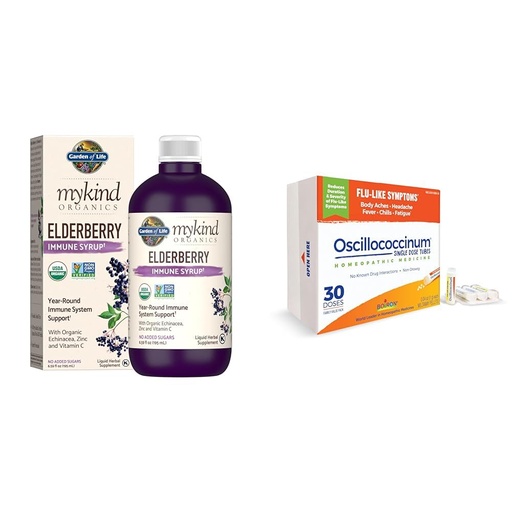 [BRSROAIKCR4AOF3V] Garden of Life Organics Plant-Based Elderberry Immune Syrup 6.59 fl oz (195 Ml) & Boiron Oscillococcinum for Relief from Flu-Like Symptoms of Body Aches