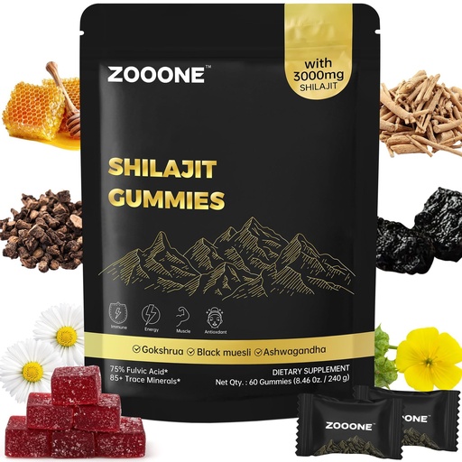[BRSRGGTROADQGYDD] zooone Shilajit Himalayan Gummies with Ashwagandha & Black Musli Gokshura - Natural Energy No Artificial Fillers, Individual Packaging for Men Women