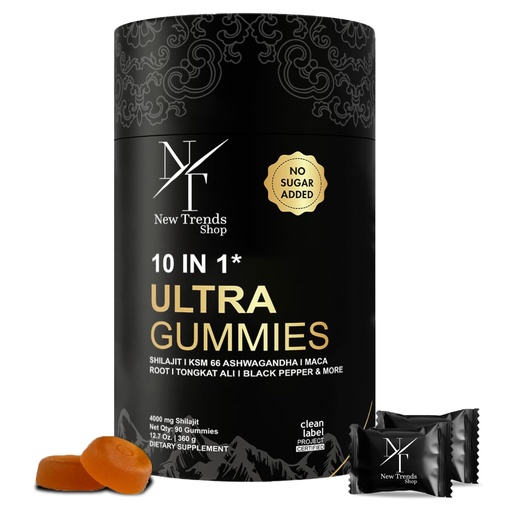 [BRSRGYL6OQGRA3Q2] Shilajit Gummies 10-in-1 Ultra Shilajit Gummies | 4000 mg Pure Shilajit, Tongkat Ali, Maca Root, 75% Fulvic Acid | Sugar-Free Vegan, 85+ Trace Minerals | 90 Pack