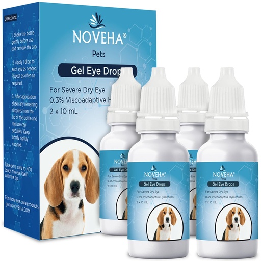 [BRSREFABAQIGYDTG] NOVEHA Pet Gel Eye Drops with 0.3% Viscoadaptive Hyaluronan | Eye Solution for Severe Dry Eyes - Long Lasting Hydration, Reduces Nuisance, Swelling & Dryness - Eye Lube for Dog and Cats (2PK - 2x10mL)