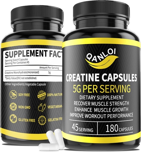 [BRSRAHY2B56AOGTK] Micronized Creatine Monohydrate Capsules, 5,000 mg Per Serving, Beneficial for Muscle Growth, Energy Boost, Creatine Pills Suitable for Male & Women, Non-GMO, Gluten Free, 180 Capsules