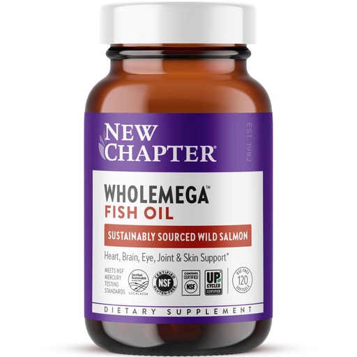[BRSWIYAPCZ7R2YDG] New Chapter Wholemega Fish Oil Supplement - 2000mg per Serving, Clinically Proven Wild Alaskan Salmon Oil with Omega-3 + Vitamin D3 + Astaxanthin, 120 Softgels