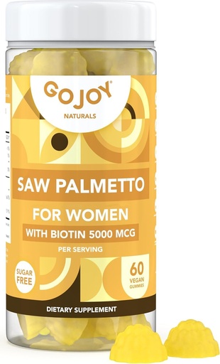 [BRSROCD7BEMAYCTK] Saw Palmetto Gummies - 500mg Saw Palmetto for Women with 5000mcg Biotin & 10mg Zinc - Non-GMO, Sugar, Gluten & Soy-Free, Vegan - 3rd-Party Lab Tested, 30-Day Supply, 60 Chewable Gummies