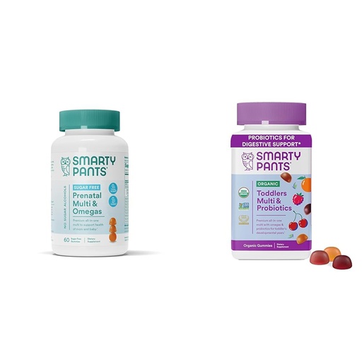 [BRSROBL3DMNRE2TB] SmartyPants Prenatal Vitamins for Women, Sugar Free Multivitamin Gummies & Organic Toddler Multivitamin Gummies: Probiotics, Omega 3 (ALA), Vitamin D3, C