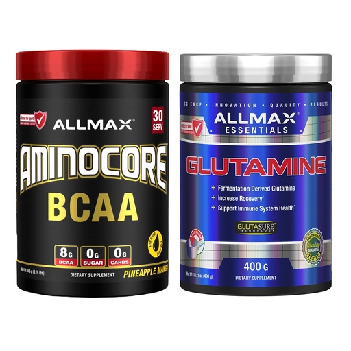 [BRSRYYY3OYGR6FY3] ALLMAX Aminocore + L-Glutamine Stack – BCAA, EAA, & Glutamine Supplement – Intra Workout Hydration & Post Workout Recovery Support