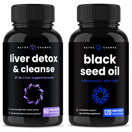 [BRSRMZQLAQIAGDIU] NutraChamps Liver Cleanse Detox and Black Seed Oil Capsules Bundle