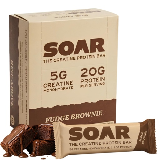 [BRSRYYAPAACWKCL5] Soar Creatine Protein Bars Fudge Brownie, 5g Creatine, 20g Protein, 1g Sugar, High Protein Low Sugar Snack Bars for Muscle Support, Workout Recovery & On-the-Go Fuel, 10 Pack