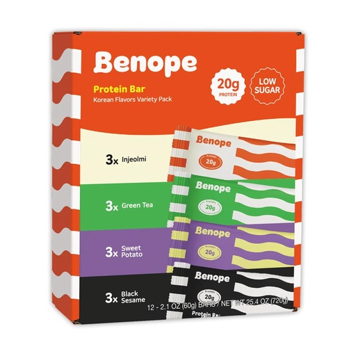 [BRSREYIBBYGWKE3V] Benope Protein bar Korean Flavors Variety Pack 60g x 12ea, high protein, low sugar, low carb, energy bar, nutritious snack, high protein snacks, gluten free