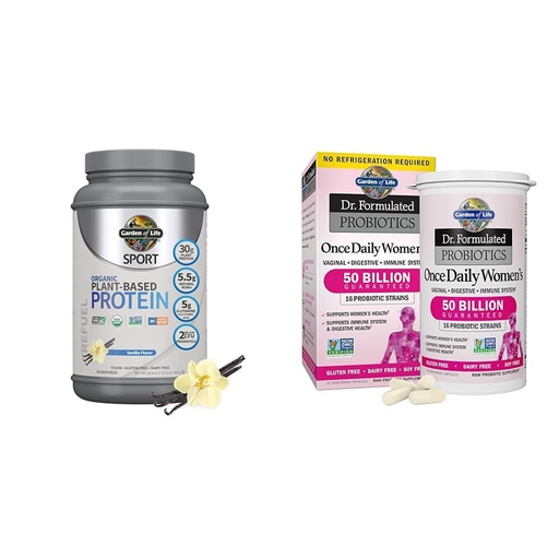 [BRSROBL3DMHRMCTJ] Garden of Life Organic Vegan Sport Protein Powder & Dr. Formulated Women's Probiotics Once Daily, 16 Strains, 50 Billion