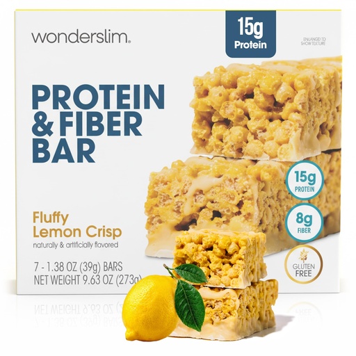 [BRSRAGA6BB4G2DTA] Wonderslim High Fiber Protein Bars, Fluffy Lemon Crisp | 15g Protein, 8g Fiber | Low Sugar, Low Carb | Healthy Indulgence | Satisfying, Supports Energy & On-the-Go Convenience, 7 Pack
