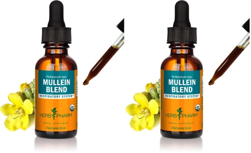[BRSRMGLYCICWCHTO] Herb Pharm Certified Organic Mullein Blend Liquid Extract for Respiratory System Support - 1 Ounce (Pack of 2)