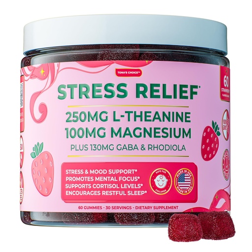 [BRSRAZICAV5GM23A] Stress Relief Supplement for Women & Kids | L Theanine GABA Supplements with Rhodiola Rosea for Stress | Magnesium Citrate Gummies for Kids | Cortisol Supplements for Women | Kava Kava Alternative