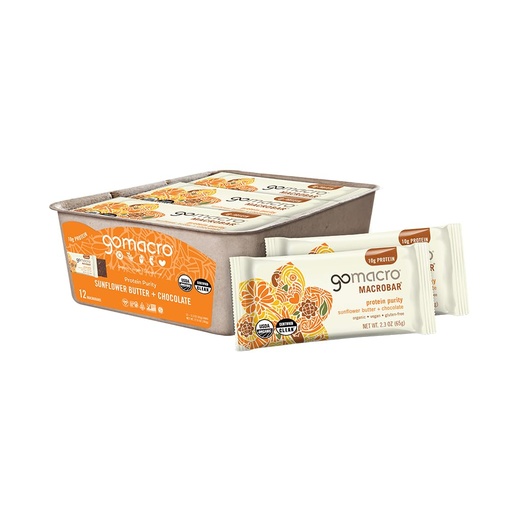 [BRSWKZYGAJ7RO2LO] GoMacro MacroBar Organic Vegan Protein Bars - Auringonkukkavoi + suklaa (2,3 Ounce Bars, 12 kreivi