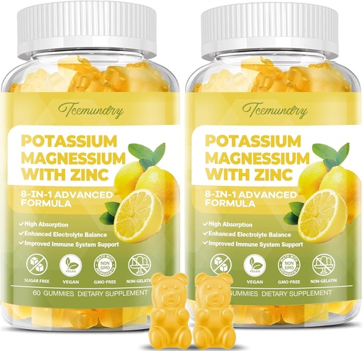 [BRSROCANBAIAYF36] Penambahan Kalium Gummies untuk Dewasa: Potasium Citrate 99 mg - Potasium Magnesium Suplemen untuk Muscle, Electrolite, Energi