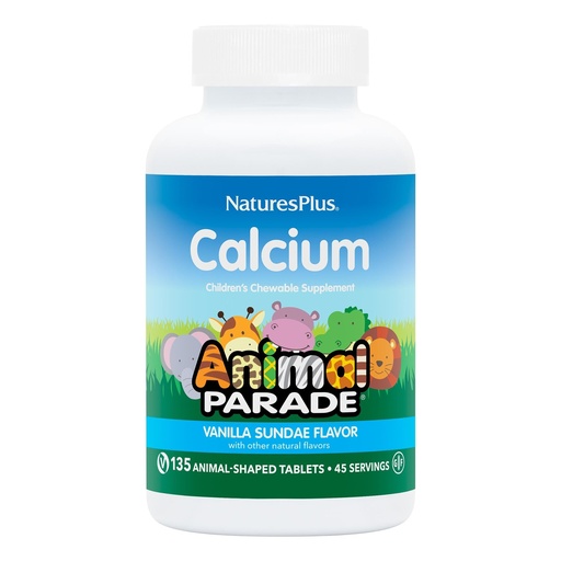 [BRSWIYTYO4GRUDLG] NaturesPlus Animal Parade Calcium, Vanilla Sundae Flavor - 135 Animal-Shaped Chewable Tablets - Vegan, Gluten Free - 45 Servings