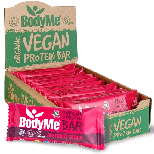 [BRSWGFDYC4MGYDQ3] BodyMe Organic Vegan Protein Bar | Raw Beetroot Berry | Box of 12 x 2.12oz (60g) | with 3 Plant Proteins