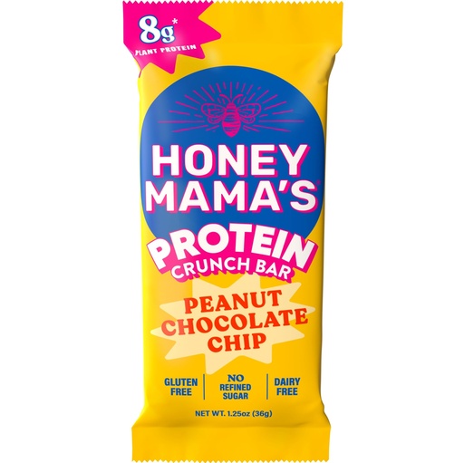 [BRSRAAQFB4BGOA3K] Honey Mama's, Peanut Chocolate Chip Protein Crunch Bar, 8g Protein, No Refined Sugar, No Preservatives, Gluten Free, Dairy Free, Soy Free, Fudgy & Crispy, 170 Calories, 1.25 Ounce Bar