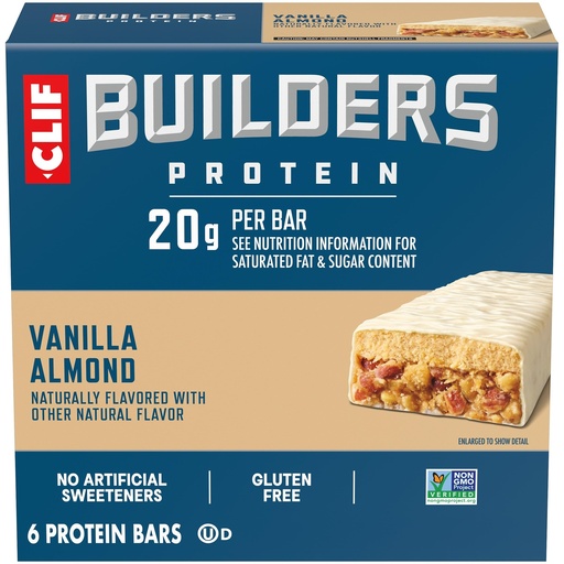 [BRSWIAYMBEBBOCIZ] CLIF BUILDERS Protein Bars - Vanilla Almond Flavor - 20g Plant Based Protein - Gluten Free - Non-GMO - Low Glycemic - No Artificial Sweeteners - 2.4 oz. (6 Pack)