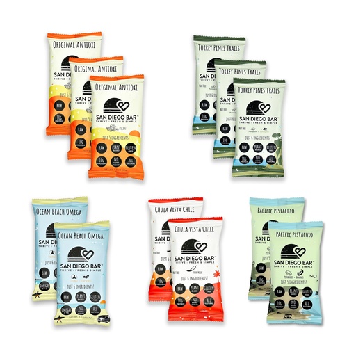 [BRSW2CALOIPBUYDJ] San Diego Bar - Raw, Vegan Protein Bar | Variety Pack 12 Bars, All Natural, Gluten & Soy Free - Nutrition Meal Bar with No Added Sugars | 5 Flavors, 10g Protein from Only 6 Natural Whole Food Ingredients