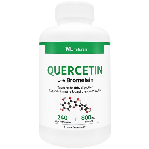 [BRSRAEIKA4IBMET7] ML Naturals Quercetin 800mg with Bromelain 200 mg Per Serving, 240 Vegetable Capsules. Supports Cardiovascular and Immune Health