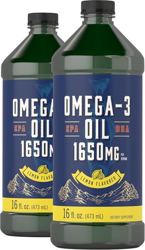 [BRSRMAY3CUHR4236] Carlyle Omega 3 Fish Oil Liquid | 1650mg | 32 fl oz (2 x 16oz botilak) | Lemon Flavor | Non-GMO & Gluten Free Supplement