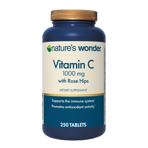 [BRSRAFTYB4AW2CDL] Nature's Wonder Vitamin C 1000mg with Rose Hips - High-Potency Vitamin C Supplement for Daily Immune & Antioxidant Support, Heart & Skin Health, Mood & Workout Recovery - Gluten-Free - 250 Tablets