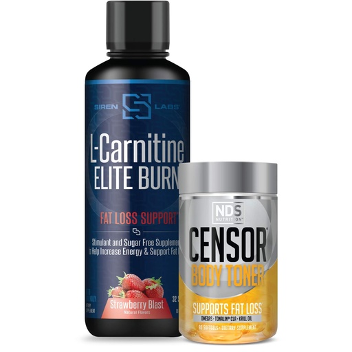 [BRSWYBDQPIJWC3YZ] Censor NDS Nutrition Fat Loss-Body Toner with CLA (90 Softgels) & Siren Labs L-Carnitine Elite Burn Fat Loss Support Strawberry Blast 3000 mg (32 Servings)
