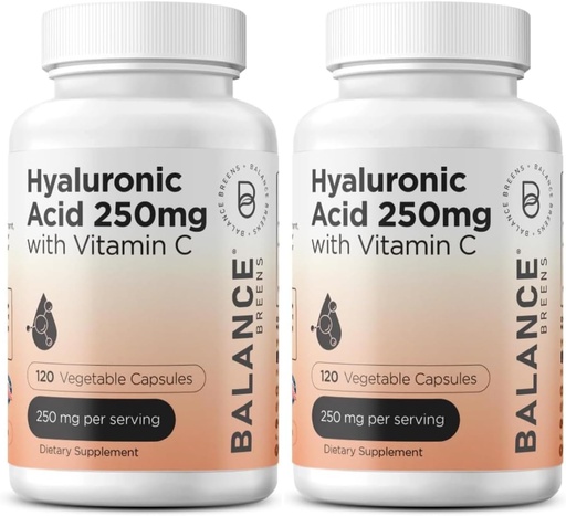 [BRSROBQ3OR6GOE36] Pure Hyaluronic Acid Supplement 250mg with Vitamin C 50mg, 120 Vegan Capsules - Skin Hydration for Natural Glow, Hair, Nails, Bone & Joint Health Formula